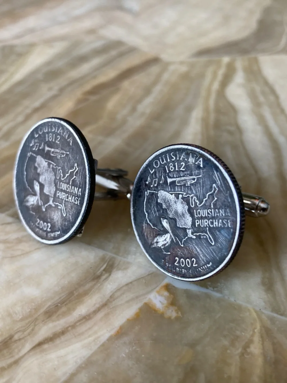 Louisiana State Quarter Coin Cufflinks 2002